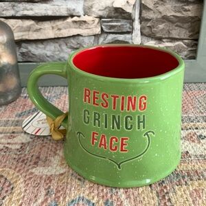 #22 Resting Grinch Face Green Red Coffee Espresso Mug Cup Ceramic Artisan Gift